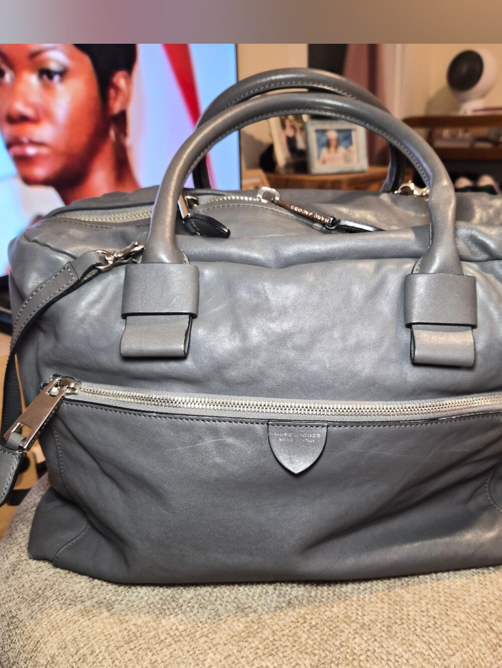 Marc Jacobs Antonia Large Grey Calfskin Leather Slouchy Travel Satchel Bag GUC